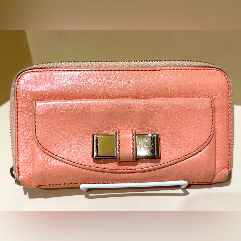 Chloe Light Pink Long Zippy Bow Wallet